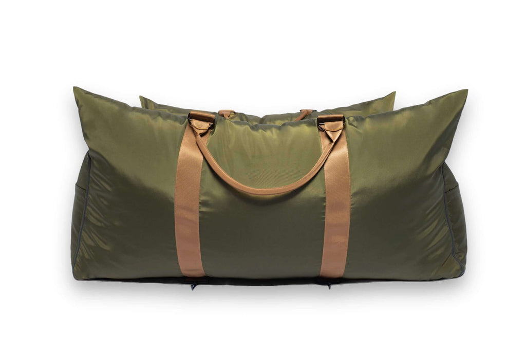 Olive double size travel bed - front view