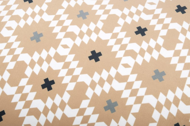 Close-up of Marina Boxy Bed fabric with geometric pattern.