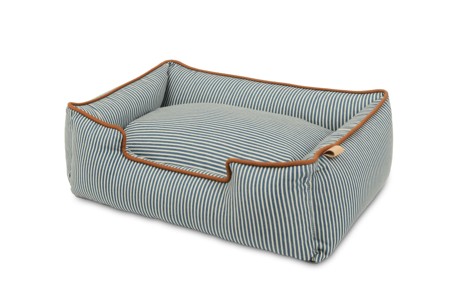 P.L.A.Y. Manhattan Lounge Bed, bolster style dog bed with raised sides for headrest in sleek striped design. Perfect for pet relaxation.