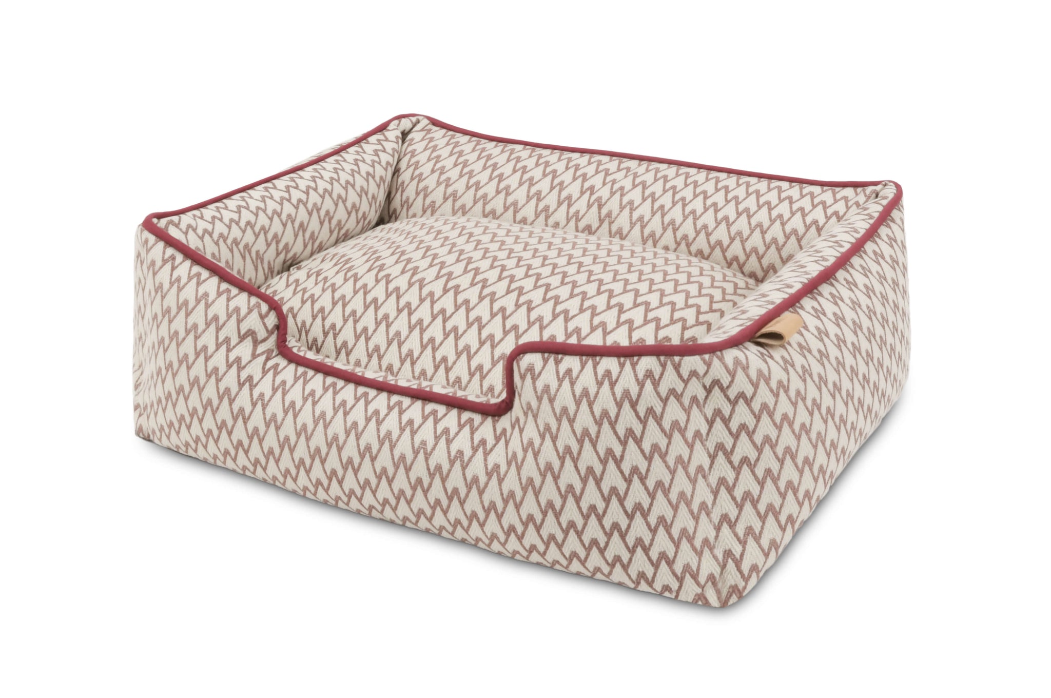 P.L.A.Y. Vineyard Lounge bolster style dog bed with elevated sides in a wine-inspired pattern, providing comfort for pets.