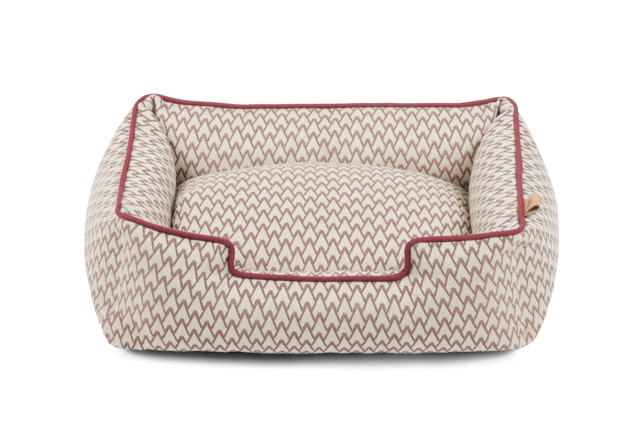 P.L.A.Y. Vineyard Lounge Bolster Style Dog Bed in Cabernet Red and White Pattern