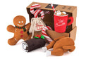 P.L.A.Y. Holiday Classic Toy Set featuring plush Gingerbread Man, Candy Canes, Hot Chocolate, Yule Log, and stuffed Turkey dog toys.