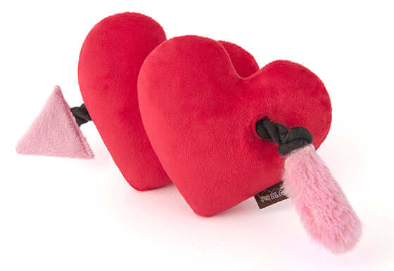 Red plush hearts with an arrow from the P.L.A.Y. Puppy Love Toy Set, perfect for celebrating the bond with your pet.