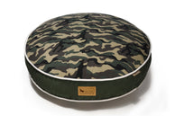 P.L.A.Y. Camouflage Round Bed for pets, featuring a stylish and soft camo design, perfect for dogs and cats, blends in any home decor