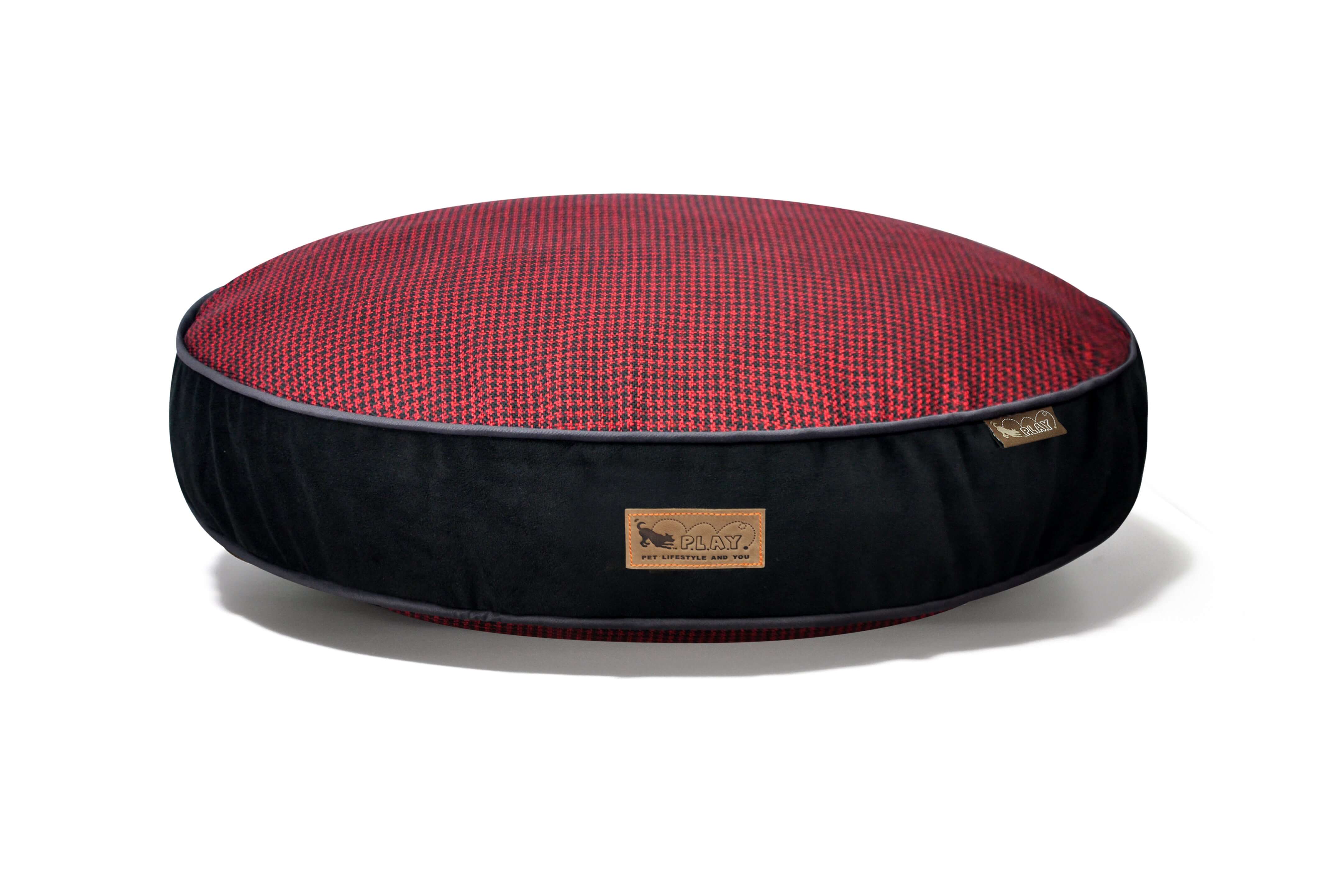 P.L.A.Y. Houndstooth Round Bed in red and black for sophisticated dog naps