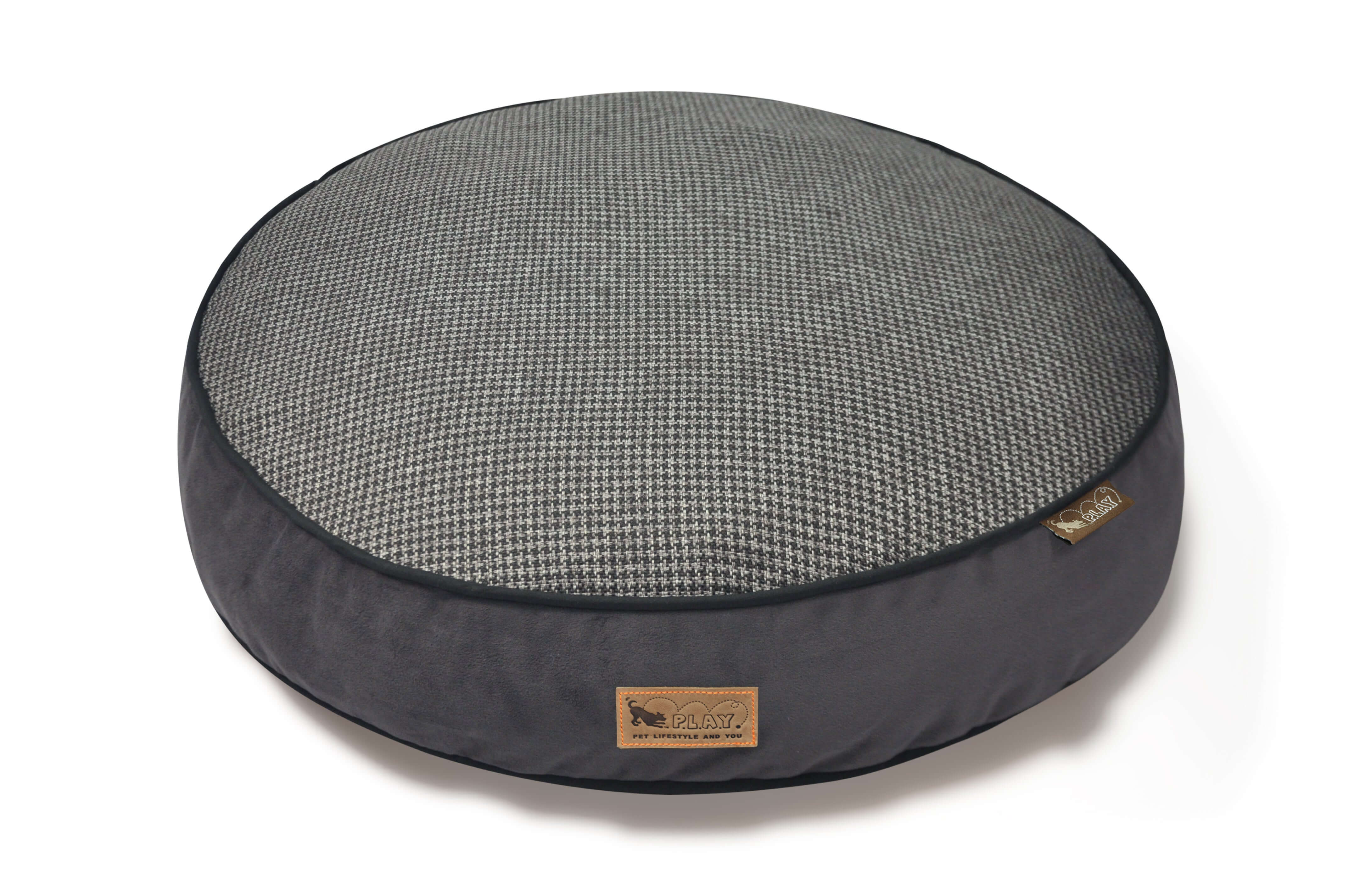 P.L.A.Y. Houndstooth Round Bed for dogs in classic design and dark base.