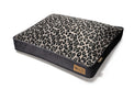 Serengeti style rectangle shaped dog bed with bold animal print and ultra-soft velvet material