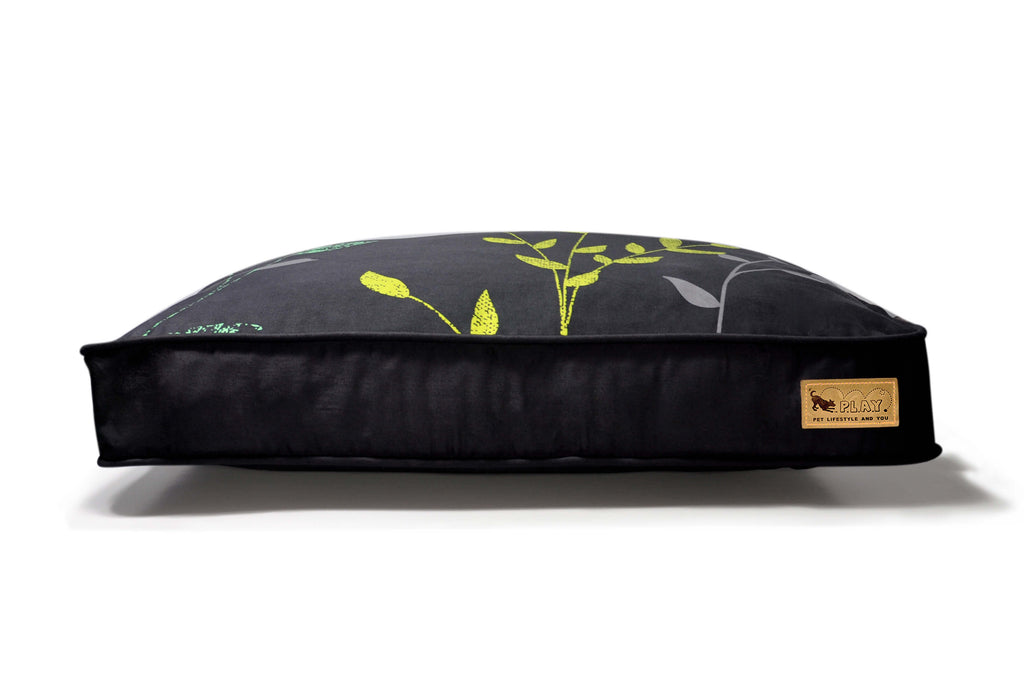 greenery style rectangle dog bed, front view, gray variation