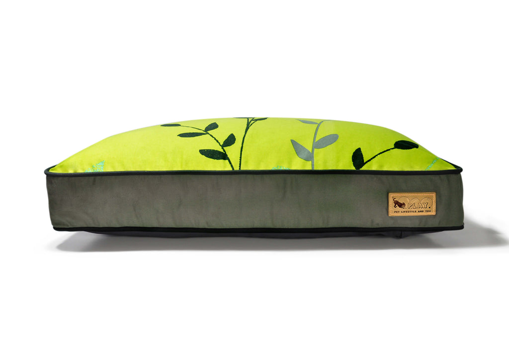 greenery style rectangle dog bed, front view, green variation