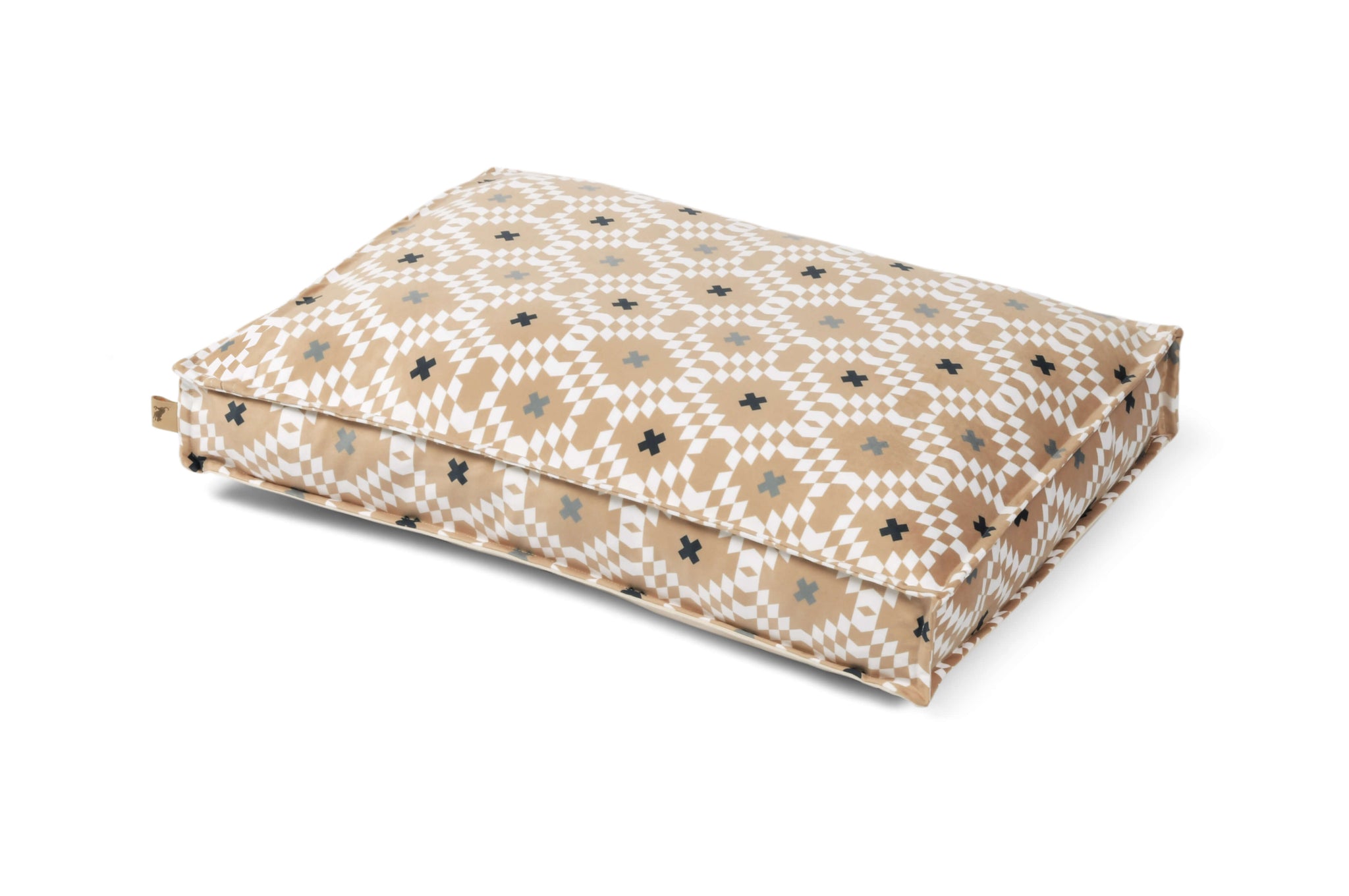 Stylish P.L.A.Y. Marina Boxy Bed with contemporary striped design and durable channel liner, available in 3 sizes, reversible rectangle dog bed.