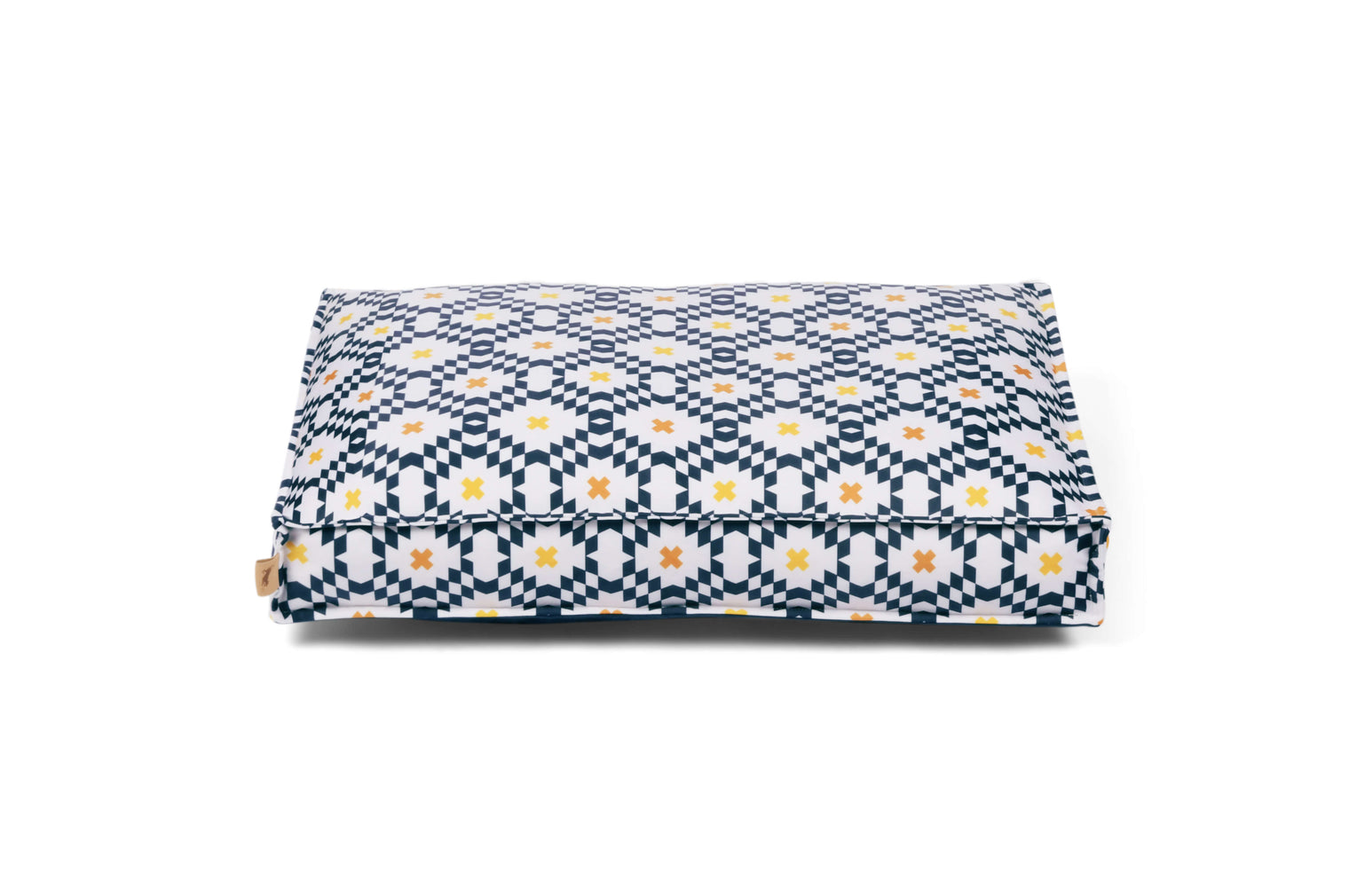 P.L.A.Y. Marina Boxy Bed with contemporary striped design and reversible cover shown in rectangle form, available in 3 sizes.