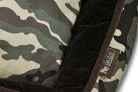 P.L.A.Y. Camouflage Lounge Bed close-up, showcasing the reversible inner cushion and stylish camouflage cover for pets.