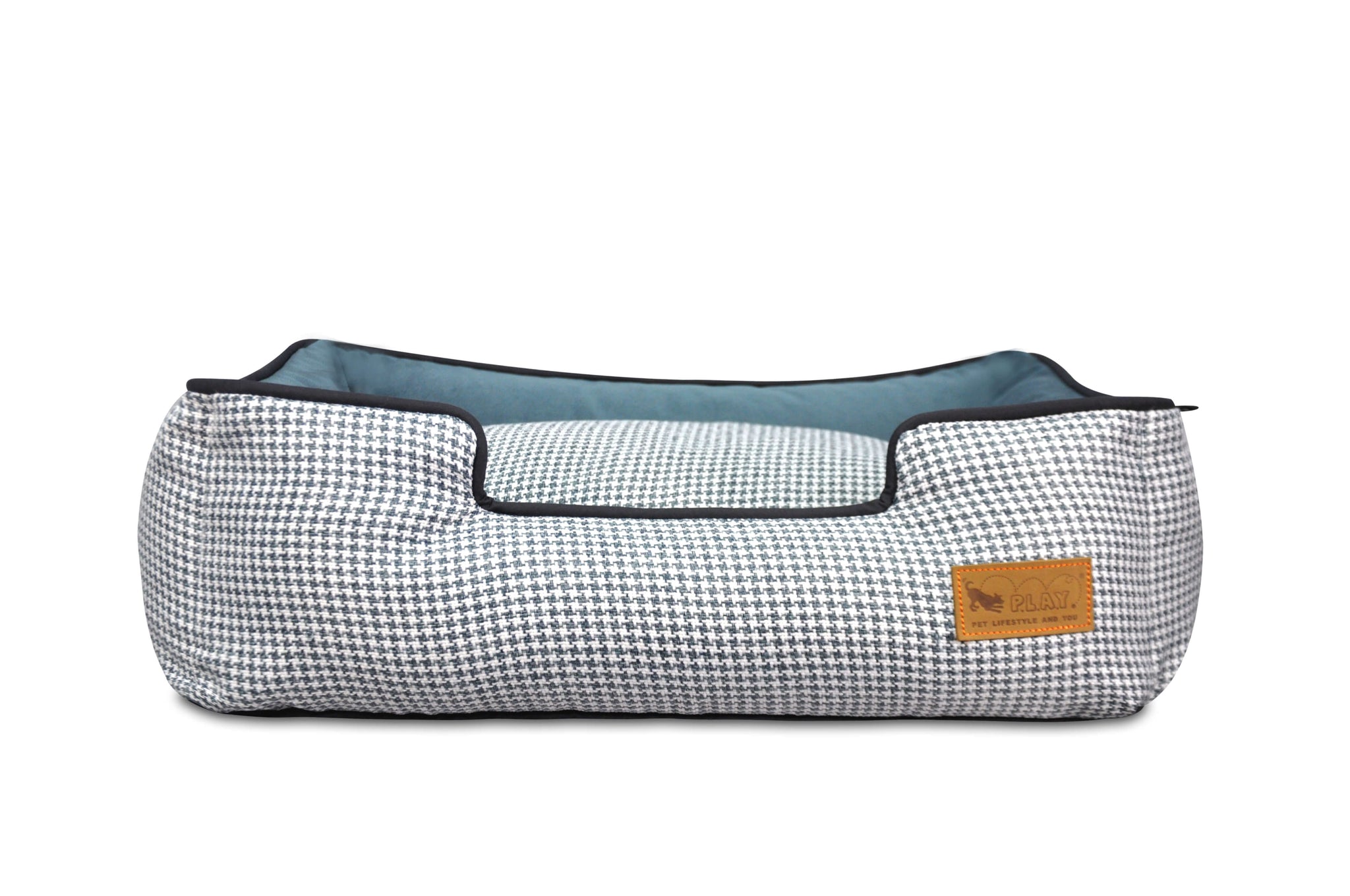 P.L.A.Y. Houndstooth Lounge Bed for dogs with raised sides for headrest in elegant houndstooth pattern and chic design