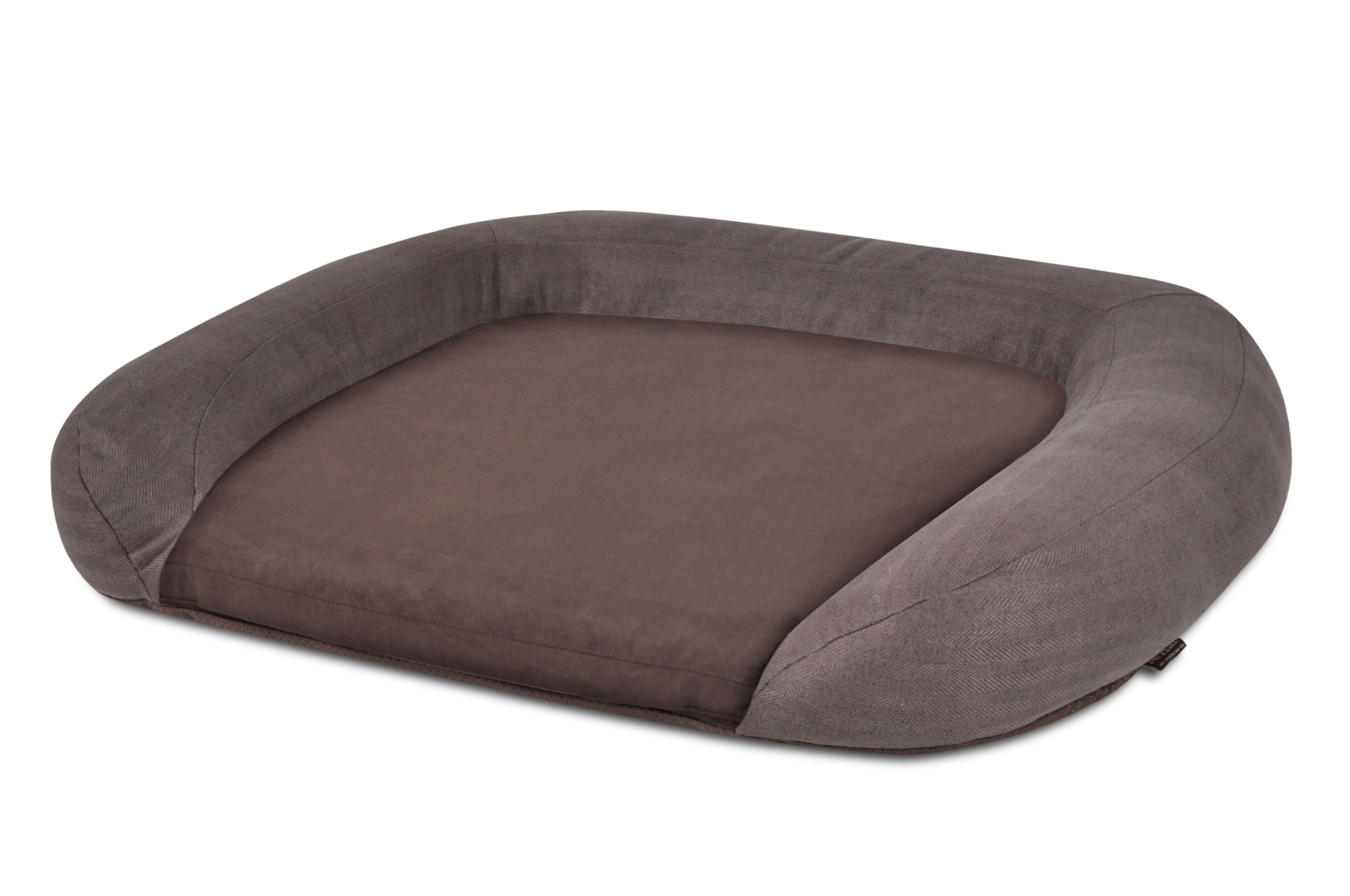 P.L.A.Y. California Dreaming Memory Foam Lounger Bed for larger and older dogs in brown color providing joint support and soothing comfort