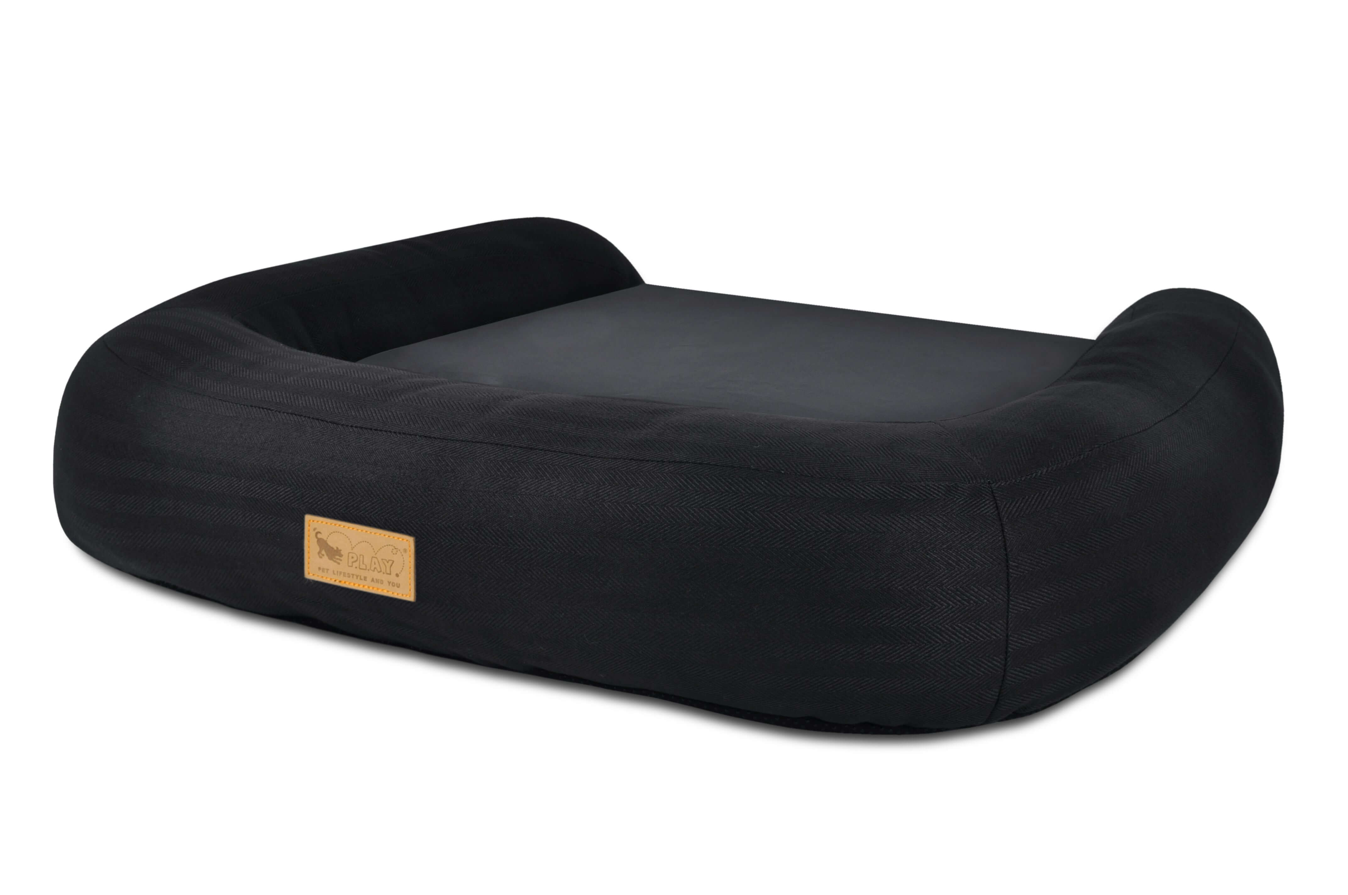 P.L.A.Y. California Dreaming Memory Foam Lounger Bed for large and older dogs in black, offering joint support and ultimate comfort.