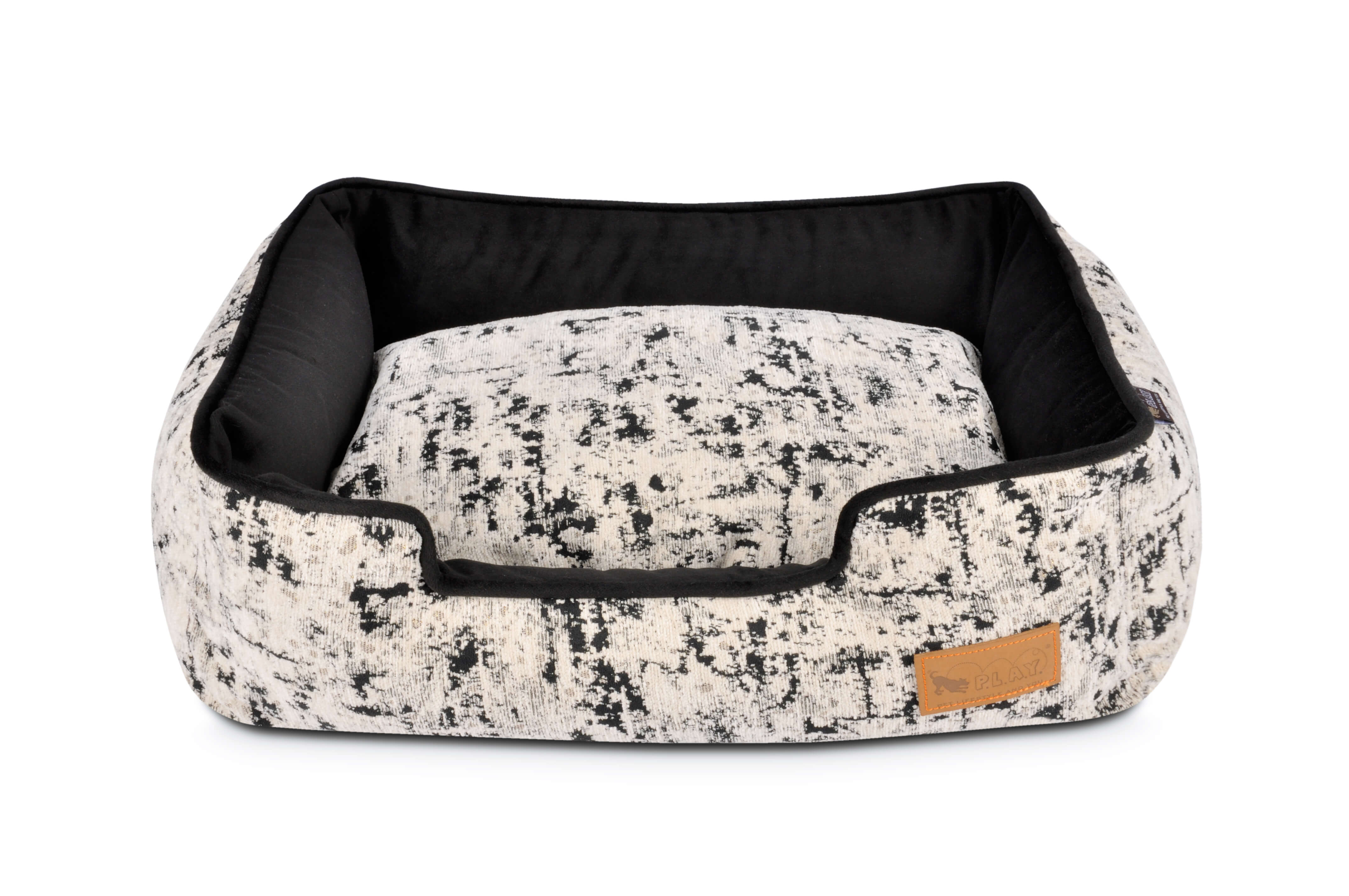 P.L.A.Y. Celestial Lounge Bed in Night Sky Black - Comfortable and stylish pet bed with elevated sides for headrest.