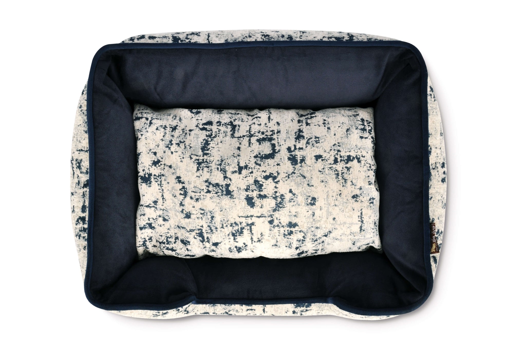 P.L.A.Y. Celestial Lounge Pet Bed in Midnight Blue with elevated sides for extra comfort