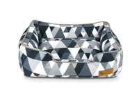 P.L.A.Y. Mosaic Lounge Bed in Tuxedo color with a bold geometric pattern, perfect for adding style and comfort for your dog
