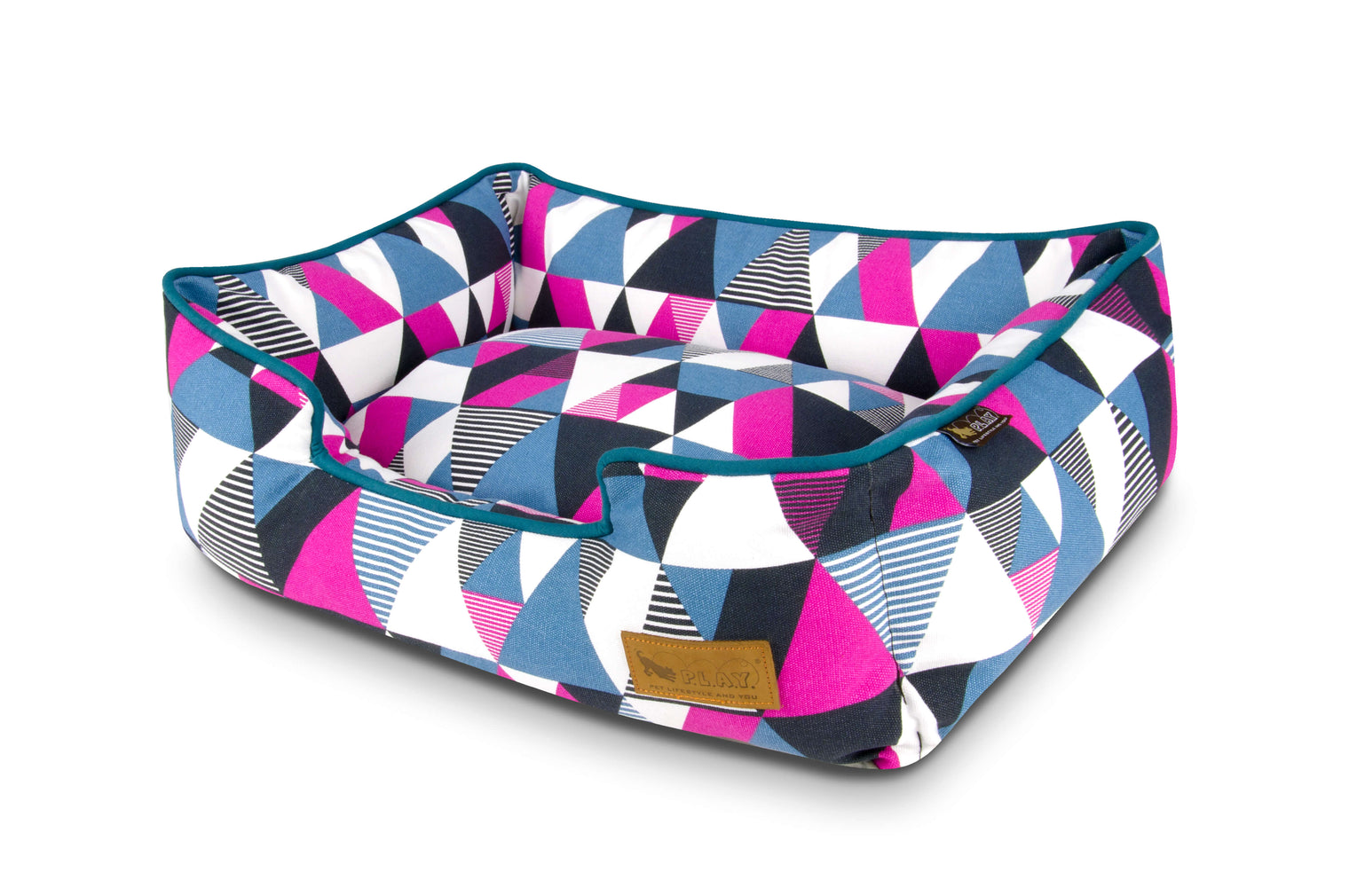 P.L.A.Y. Mosaic Lounge Bed with colorful geometric pattern in Soda Pop color option crafted from 100% natural cotton.