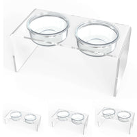 Modern Acrylic Glass Bowl Feeders, Standard Style, Double Bowl, LARGE - (Unused Return)