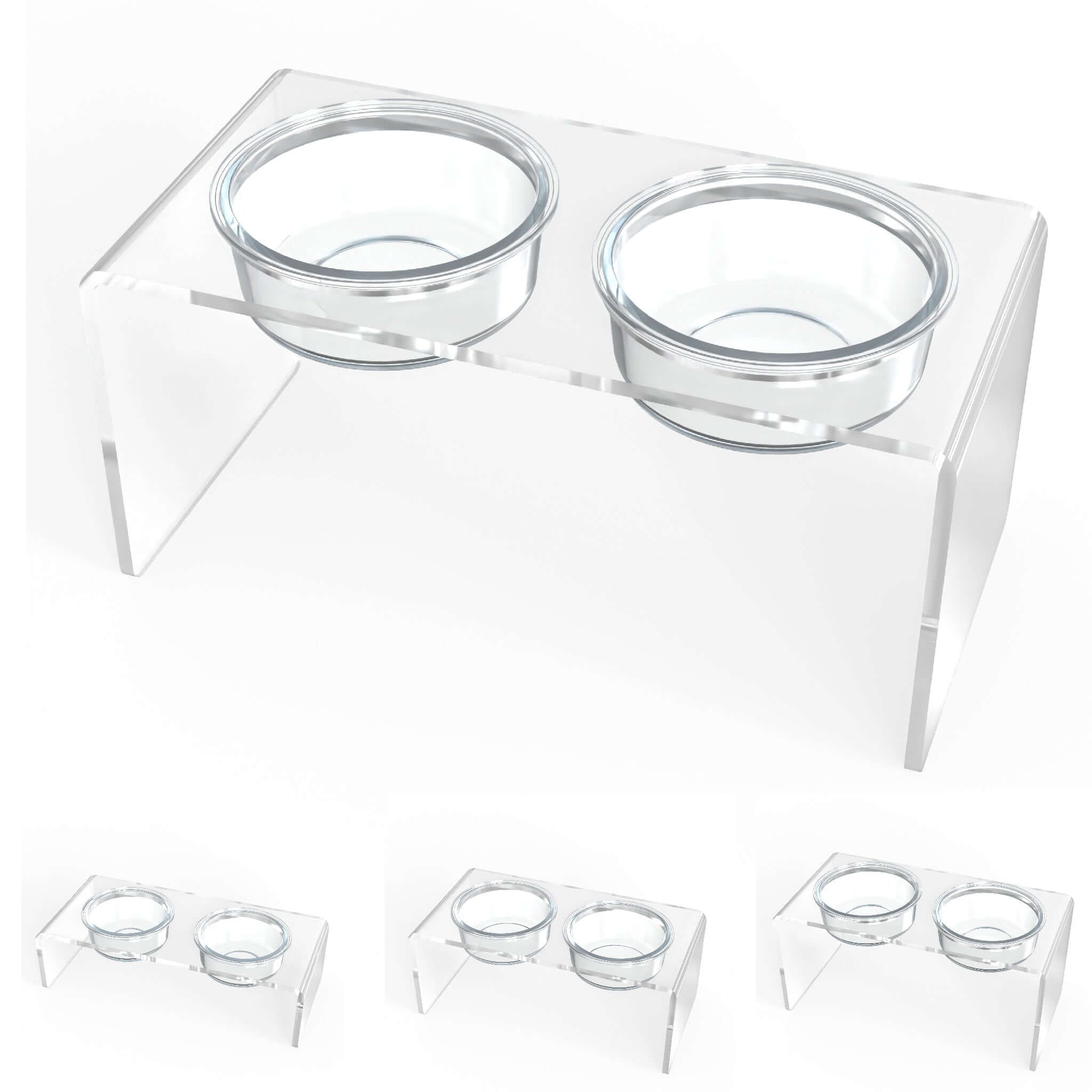 Modern Acrylic Glass Bowl Feeders, Standard Style, Double Bowl - (Unused Return)