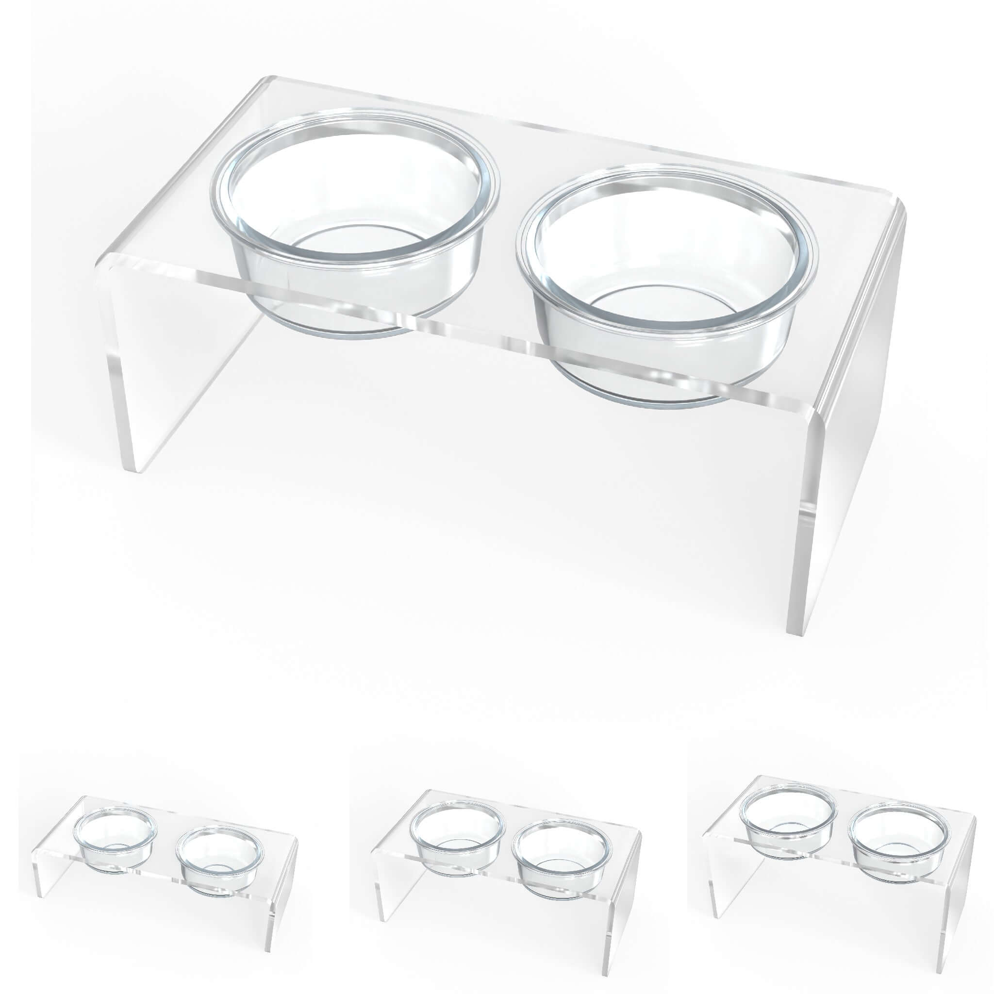 Modern Acrylic Glass Bowl Feeders, Standard Style, Double Bowl