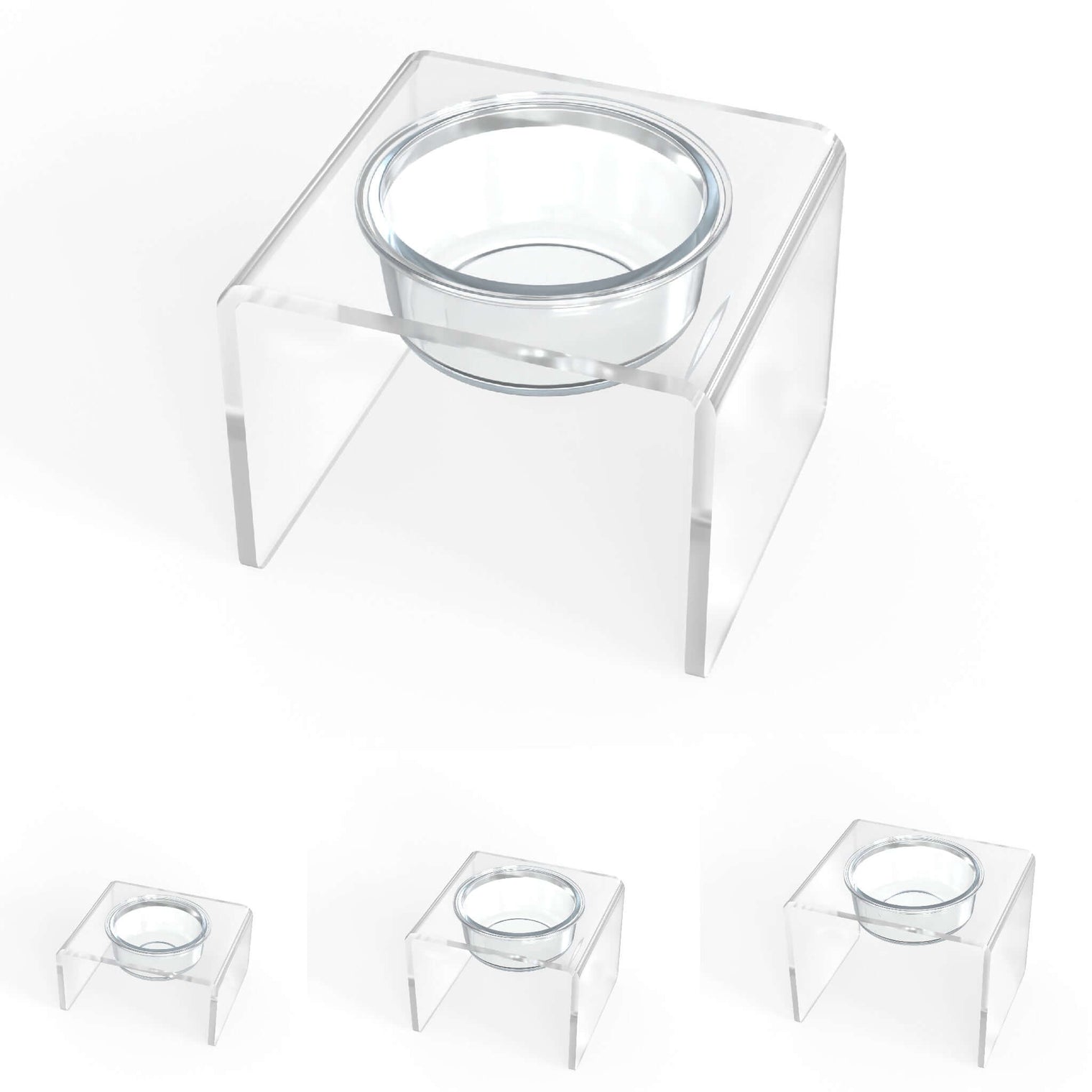 Modern Acrylic Glass Bowl Feeders, Standard Style, Single Bowl, MEDIUM - (Unused Return)
