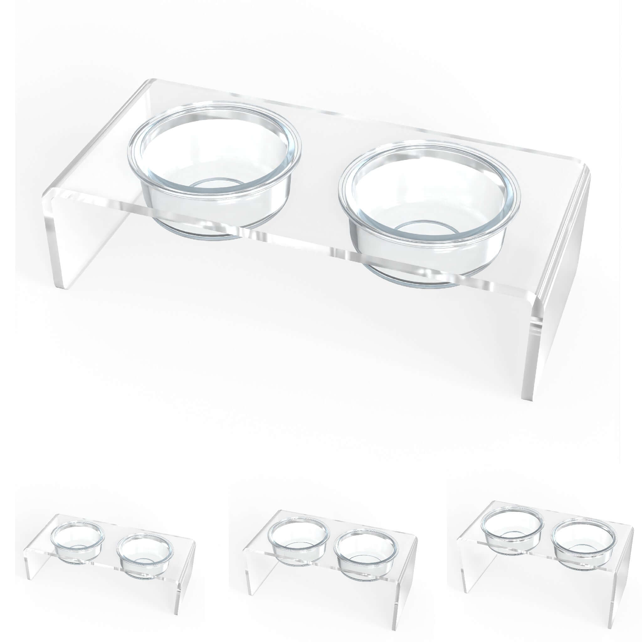 Modern Acrylic Glass Bowl Feeders, Standard Style, Double Bowl