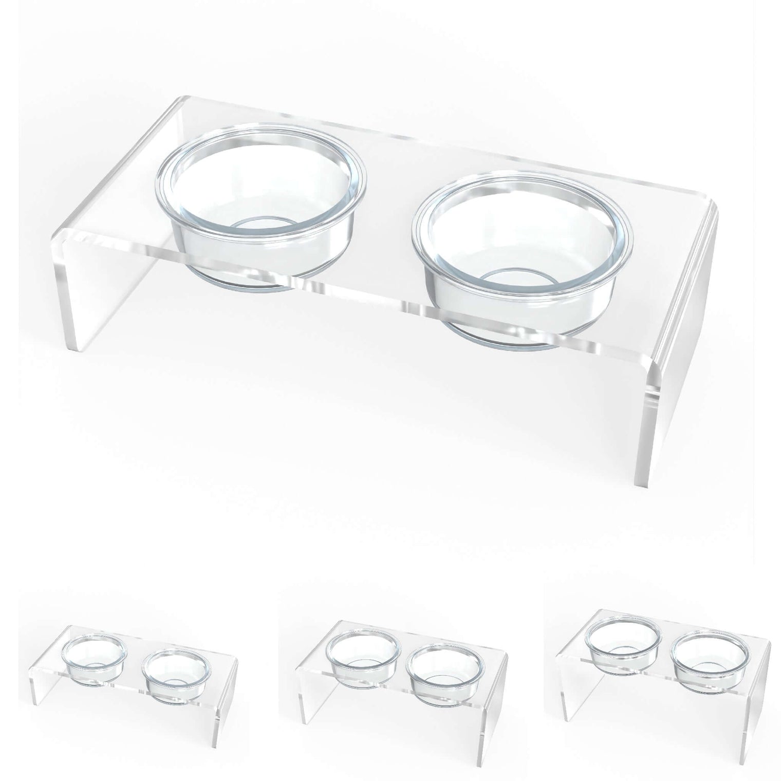 Modern Acrylic Glass Bowl Feeders, Standard Style, Double Bowl, SMALL - (Unused Return)