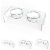 Modern Acrylic Glass Bowl Feeders, Standard Style, Double Bowl, SMALL - (Unused Return)