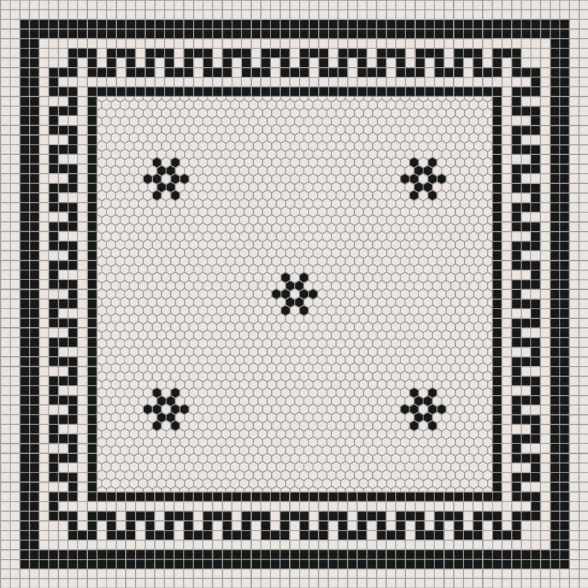 Rome Style Vinyl Mat featuring a modern hexagon tile design in black and white for stylish pet enclosures.