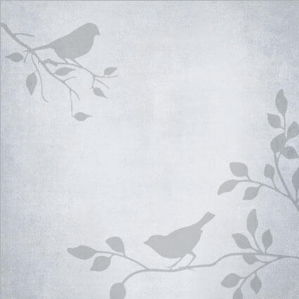 Light gray vinyl mat featuring delicate bird silhouettes and branches for a charming pet space. Customer printed design.