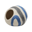 Felt Cat Cave, White with Gray and Blue Stripes