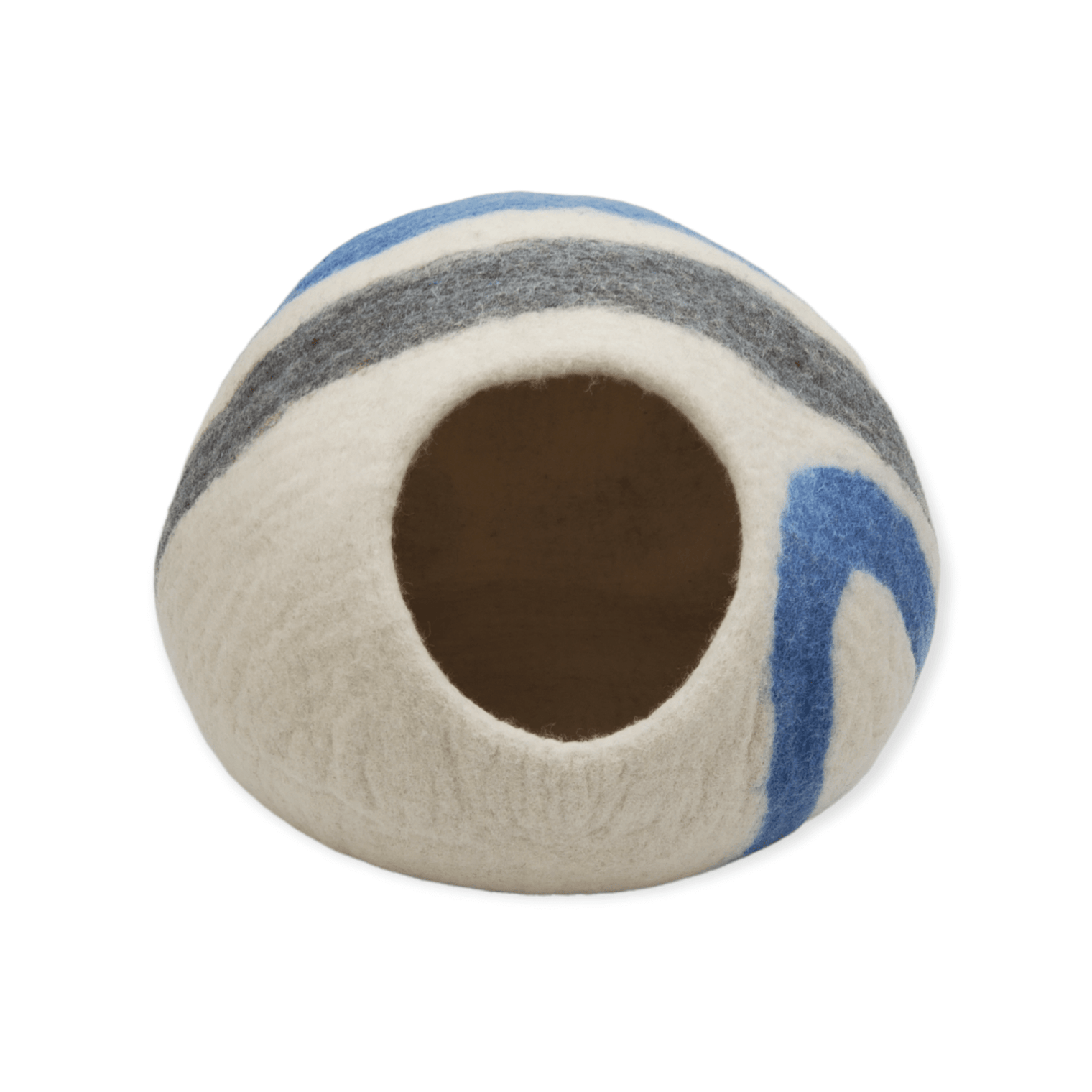 Felt Cat Cave, White with Gray and Blue Stripes