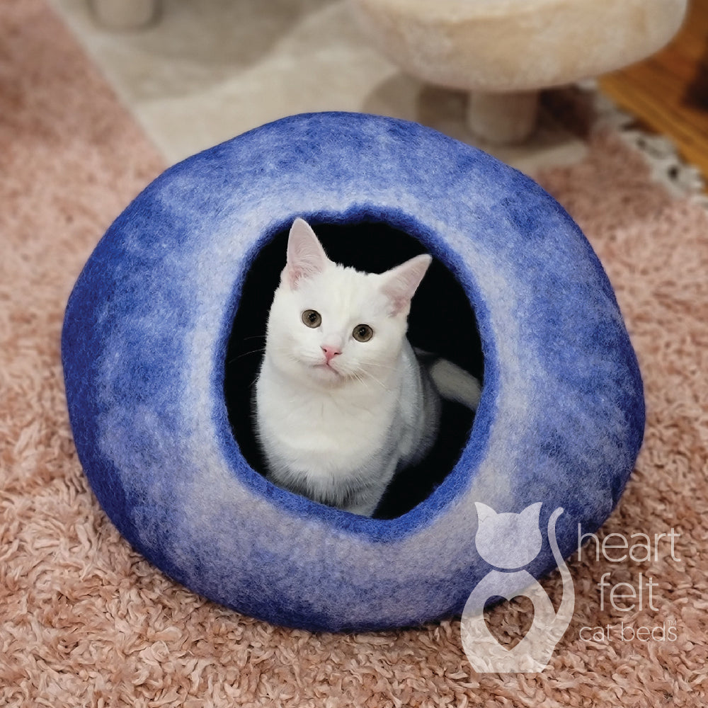 Felt Cat Cave, Royal Blue and White